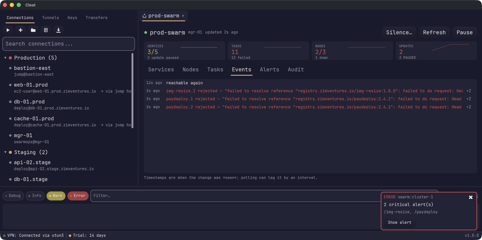 The events feed, showing what changed between cluster polls.