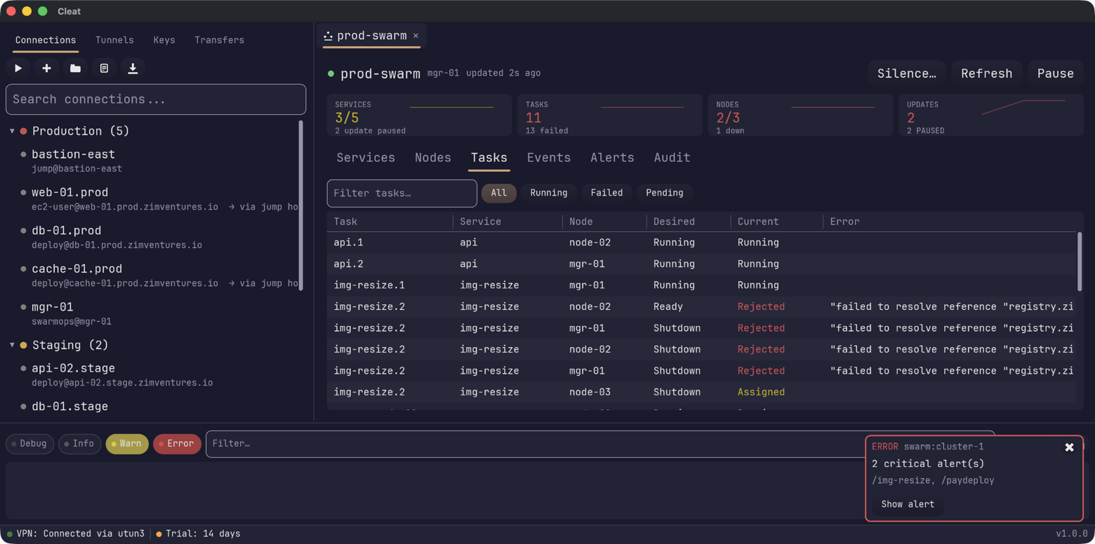 The tasks table filtered across a cluster, showing rejected tasks with the
                registry error that caused them.